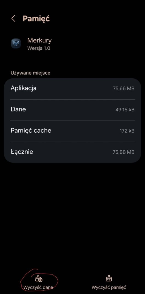 Przycisk wyczyszczenia danych