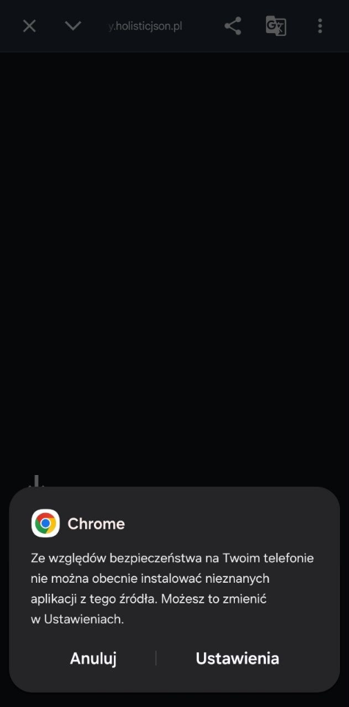 Ostrzeżenie o instalacji z Chrome