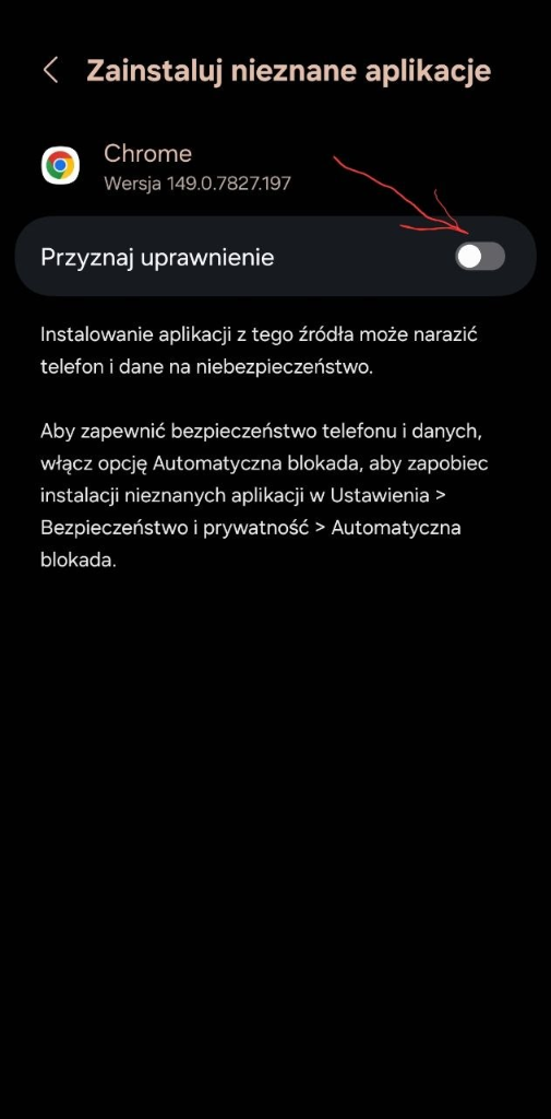 Zezwolenie na instalację z Chrome